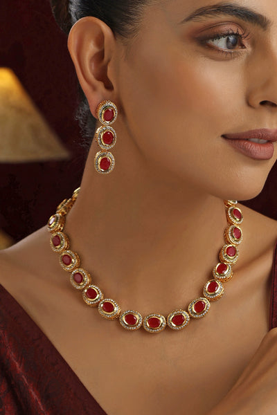 Shruti Ruby Single Line Necklace Set