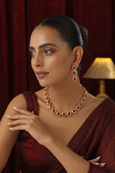 Shruti Ruby Single Line Necklace Set