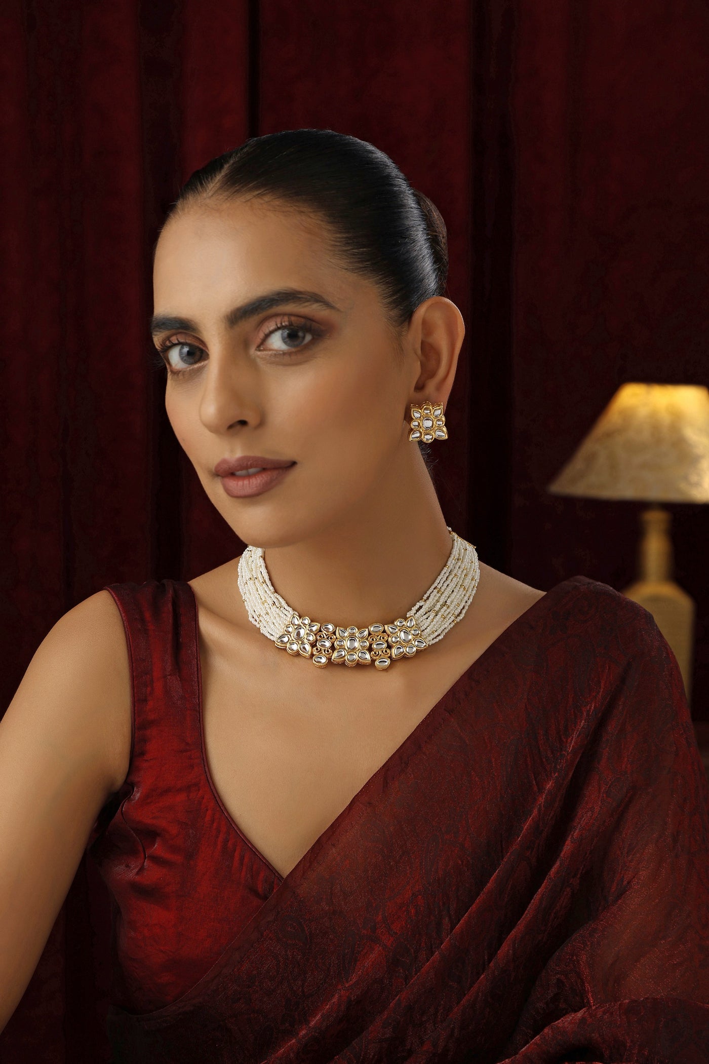 Pritakshi White Kundan and Pearl Choker Set