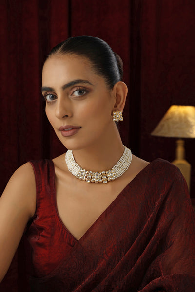 Pritakshi White Kundan and Pearl Choker Set