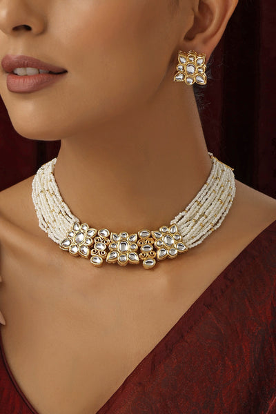 Pritakshi White Kundan and Pearl Choker Set