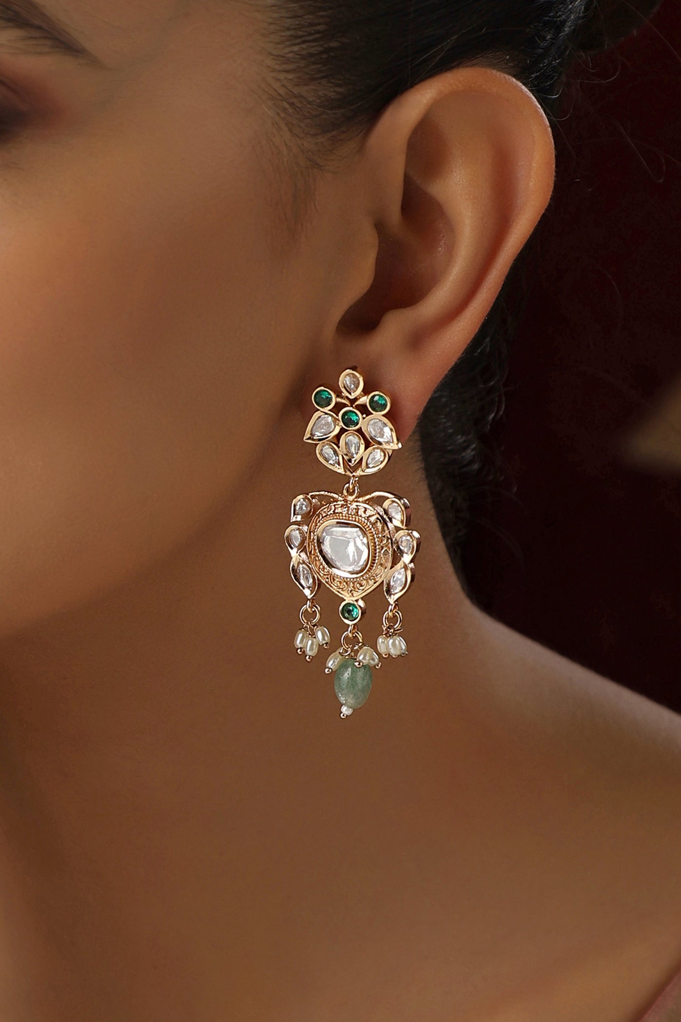 Sathya Mint Polki Dangler Earrings