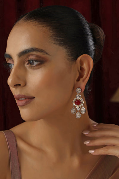 Deeksha Red Polki Dangler Earrings