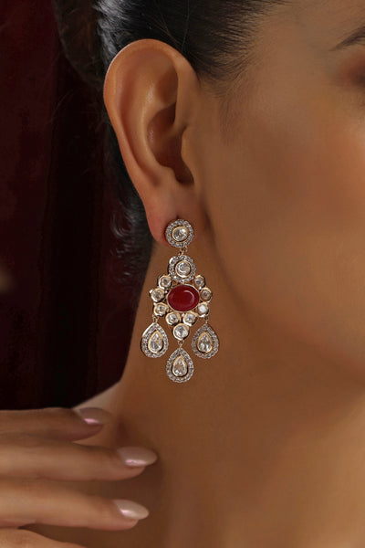 Deeksha Red Polki Dangler Earrings