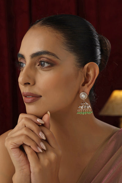 Miya Green Polki Jhumka Earrings