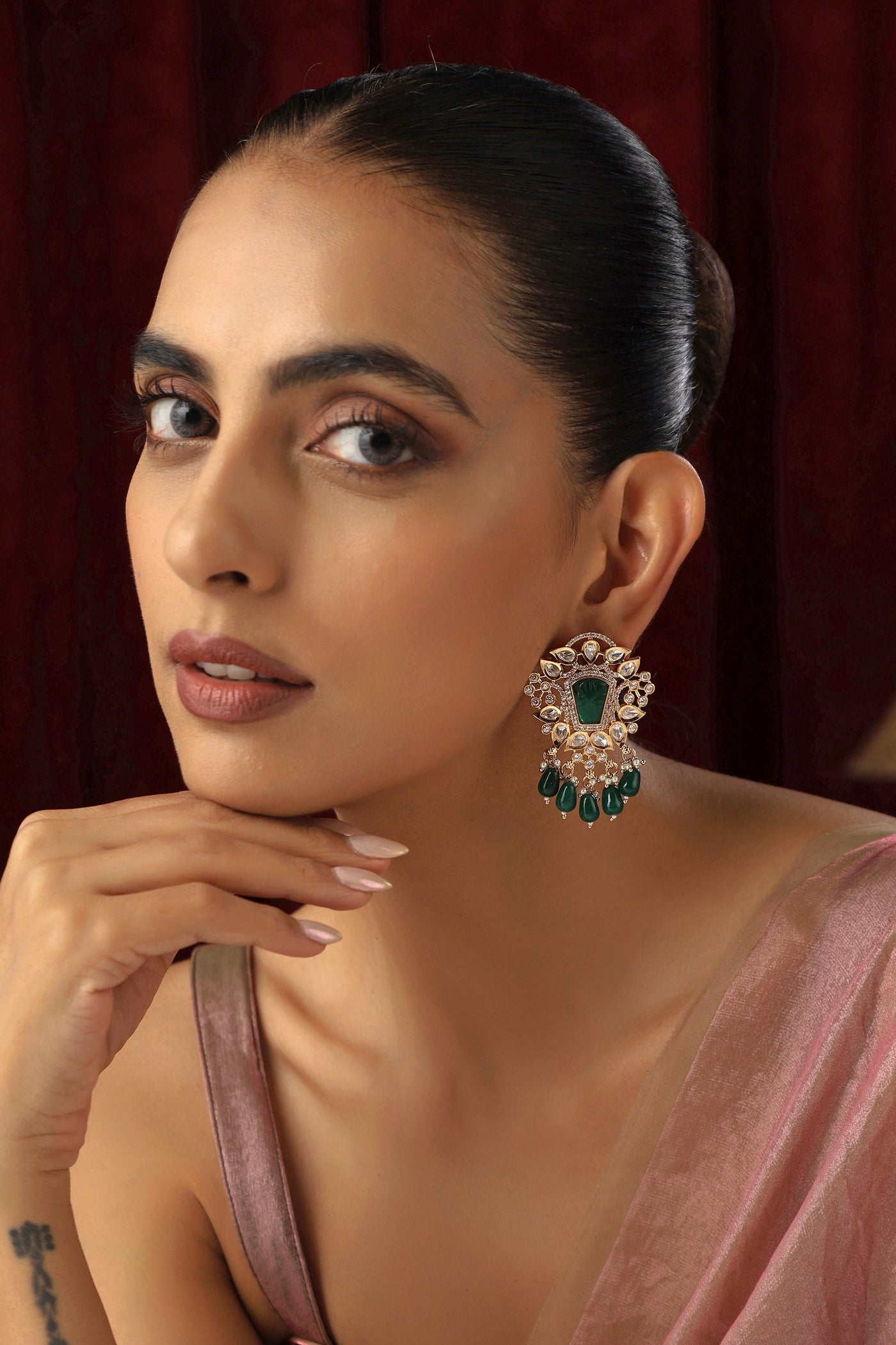 Jivantika Green Polki Stud Earrings