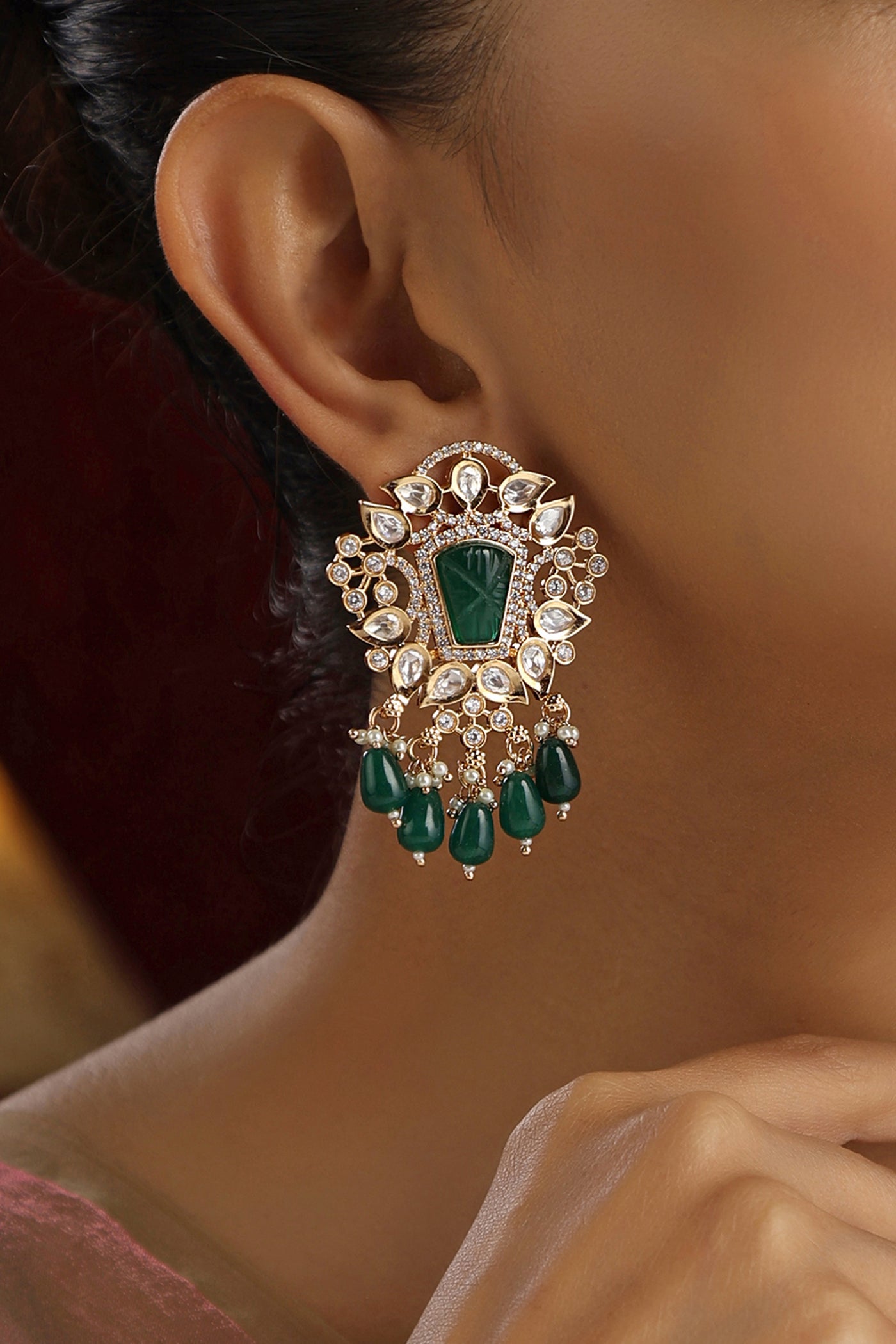 Jivantika Green Polki Stud Earrings