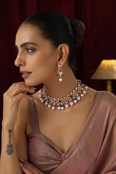 Madhuri Navrattan Polki Necklace Set