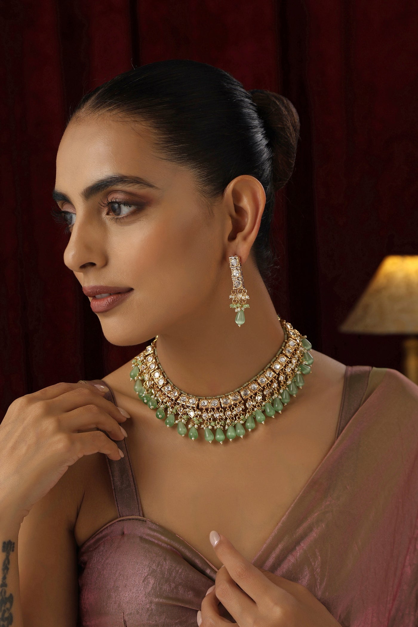 Nimsha Green Polki Necklace Set