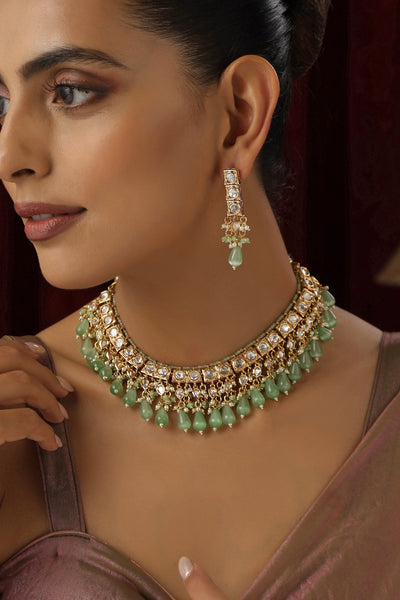 Nimsha Green Polki Necklace Set