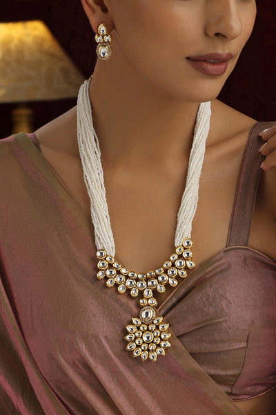 Shubna White Kundan Long Necklace Set