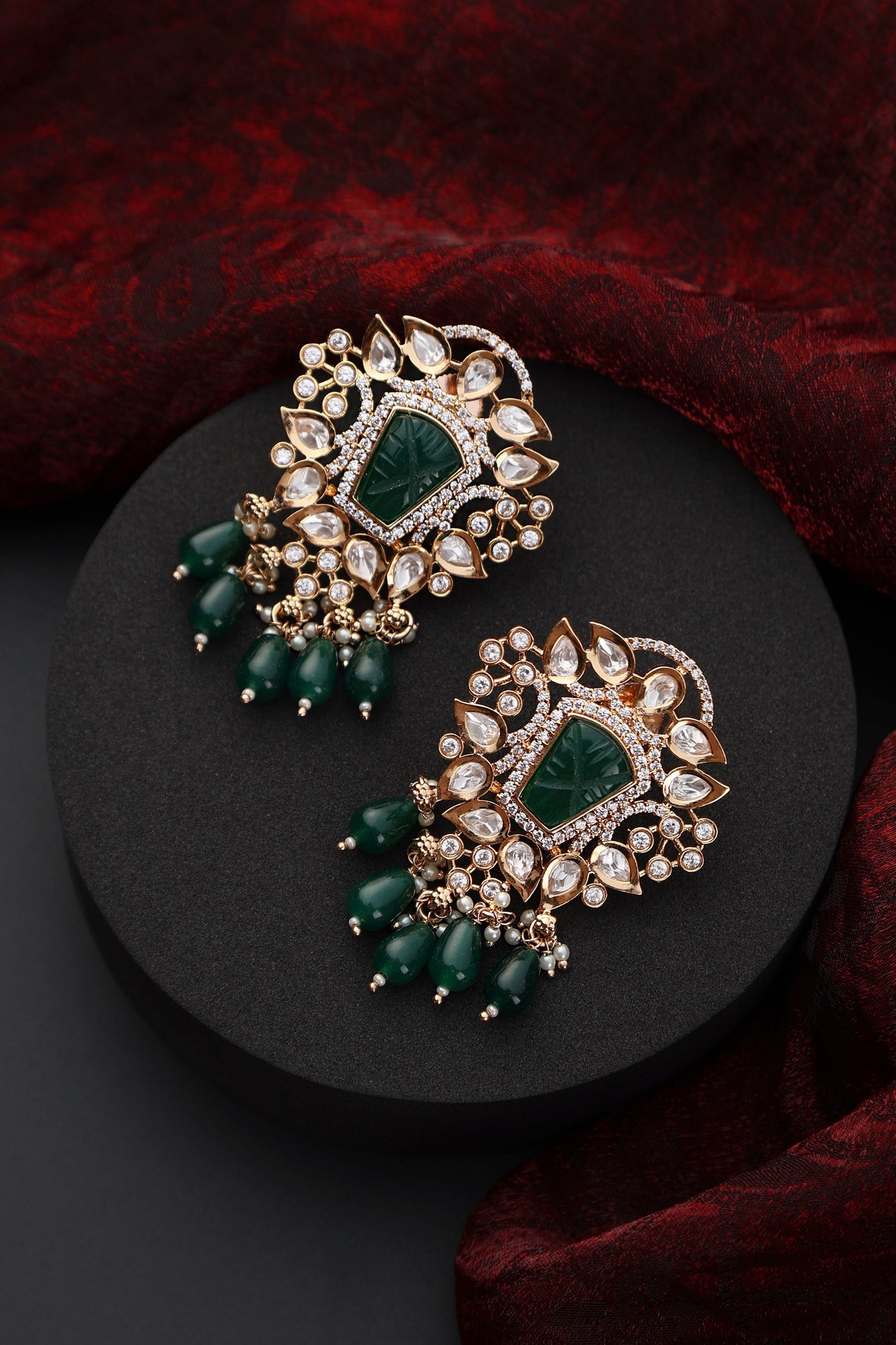 Jivantika Green Polki Stud Earrings