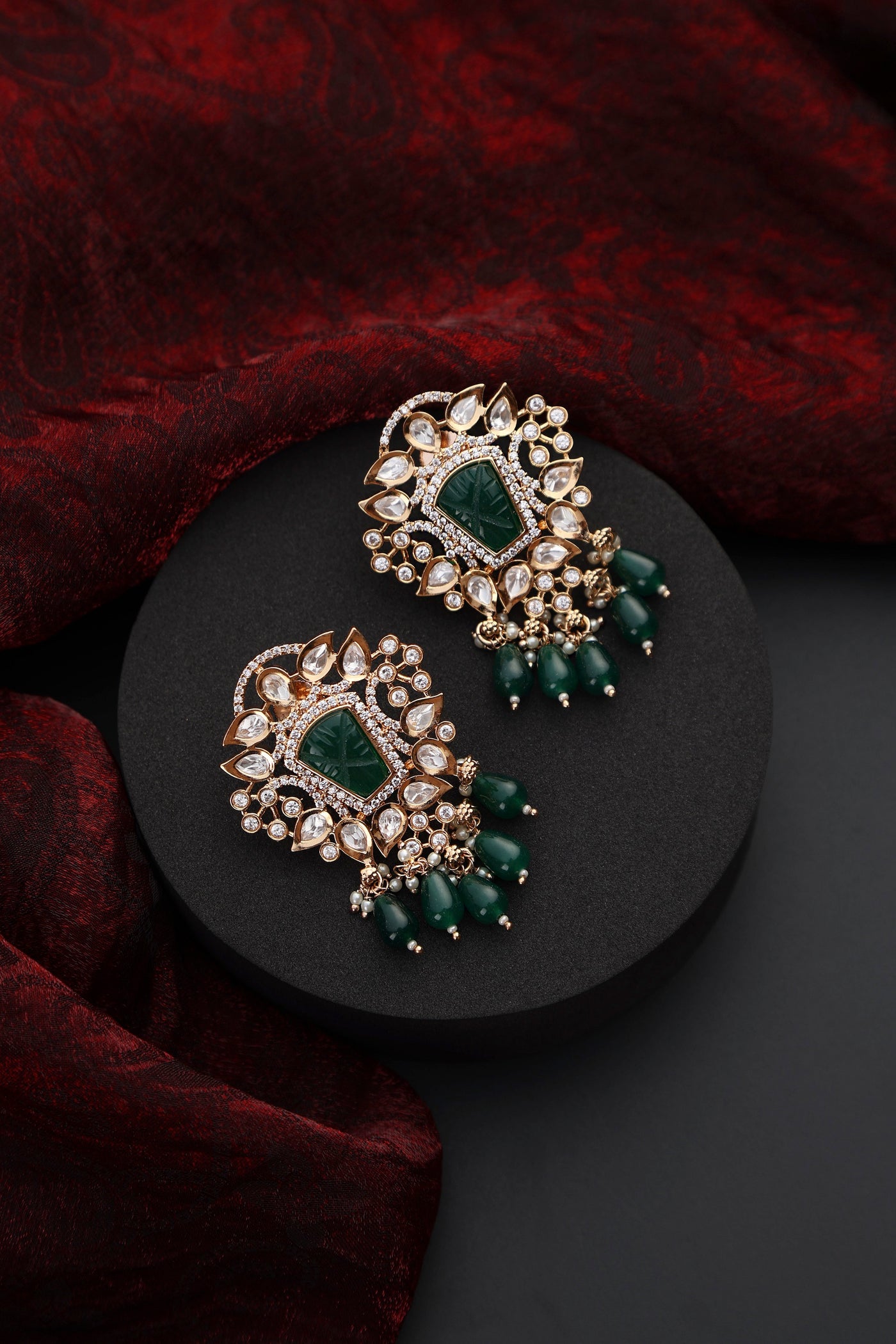 Jivantika Green Polki Stud Earrings