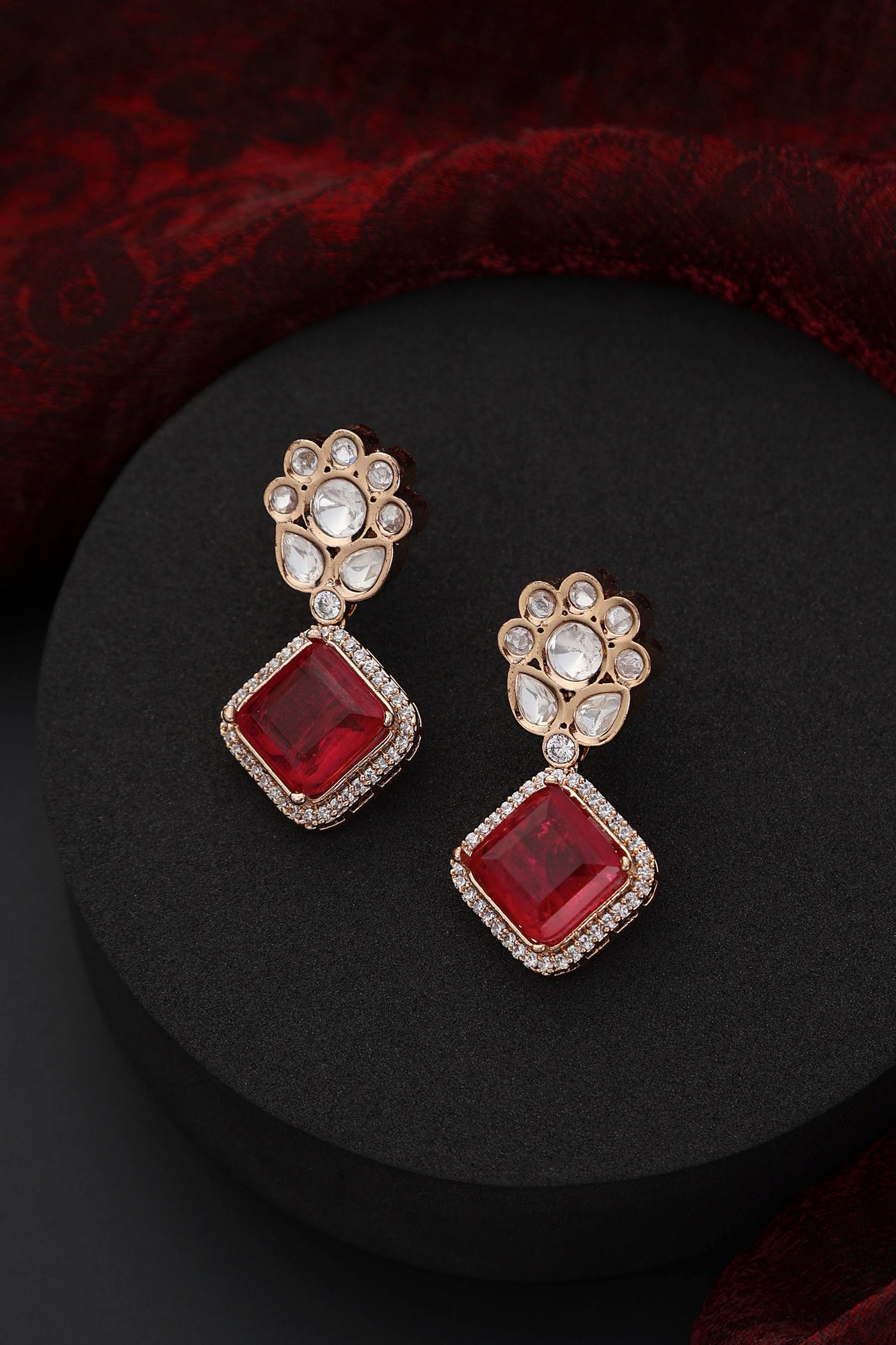 Mozen Ruby and Polki Dangler Earrings