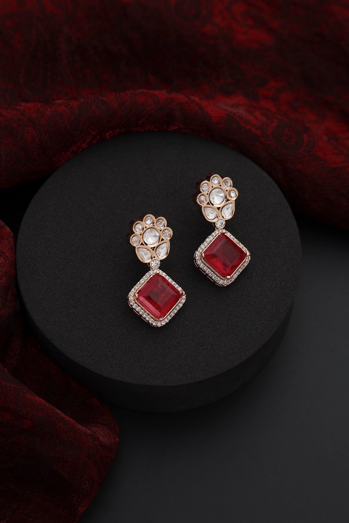 Mozen Ruby and Polki Dangler Earrings