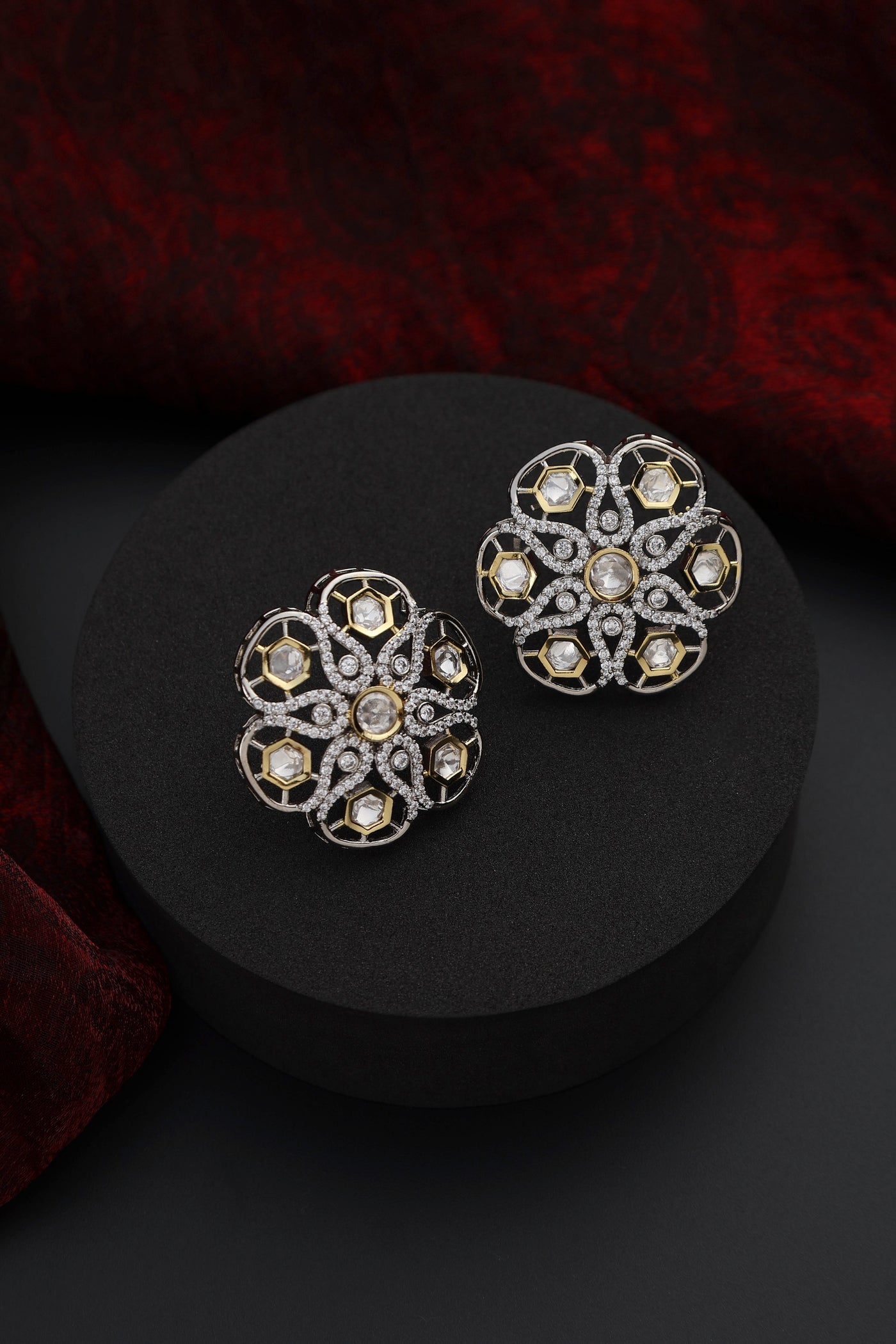 Chitrani Two Tone Polki Stud Earrings