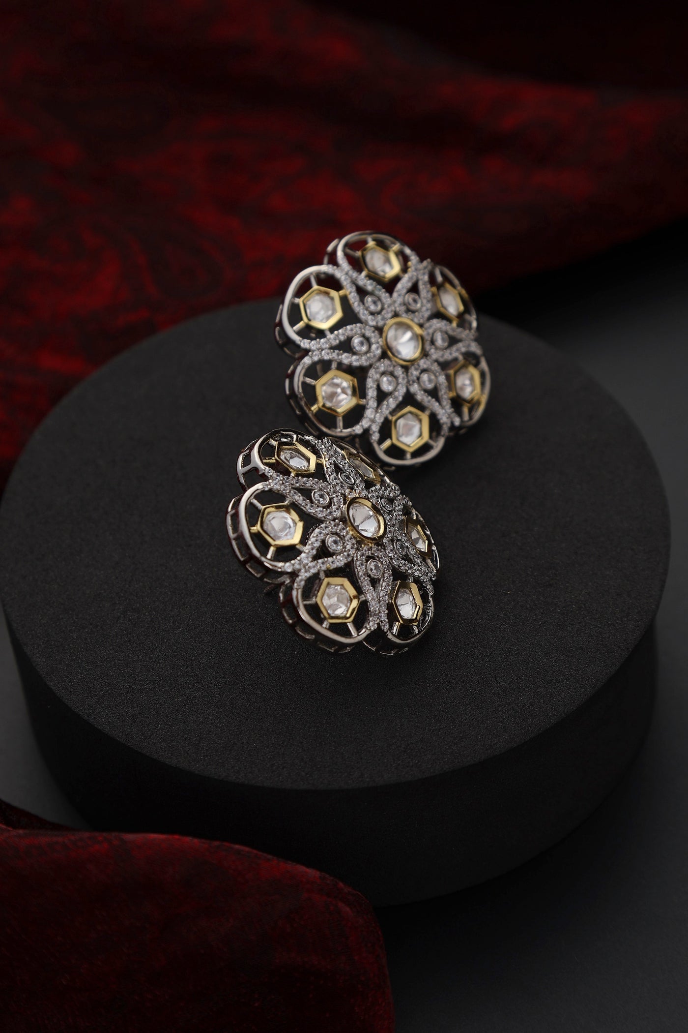 Chitrani Two Tone Polki Stud Earrings