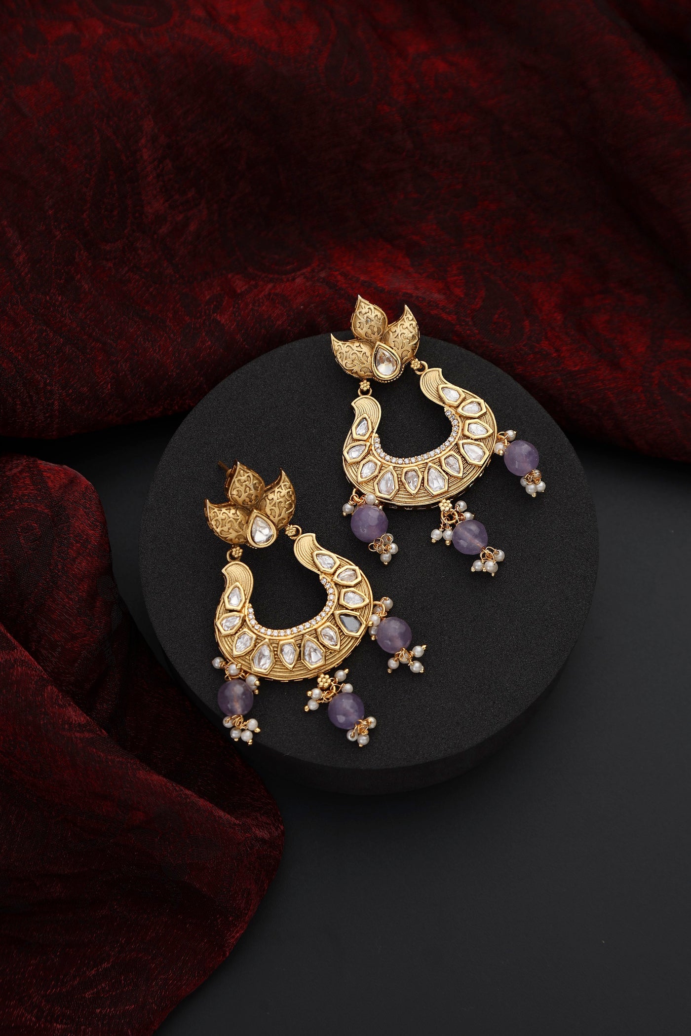 Alaaya Lavender Kundan Chandbali Earrings