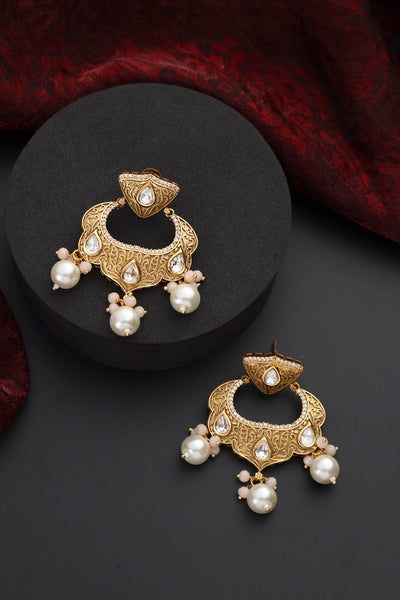 Fiorasi Gold Kundan Chandbali Earrings