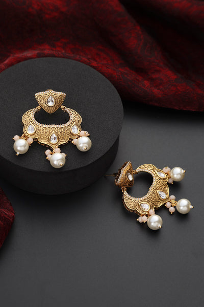 Fiorasi Gold Kundan Chandbali Earrings