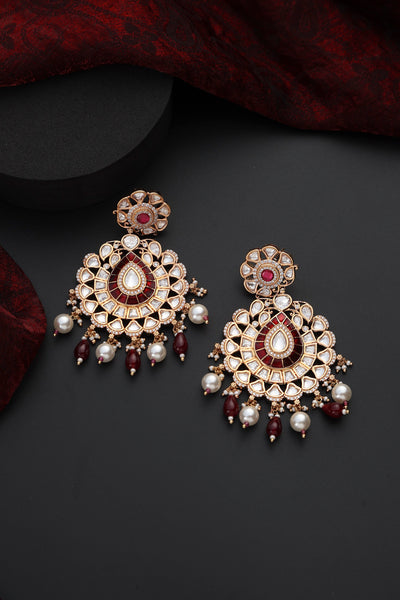 Shehnaaz Red Polki Dangler Earrings