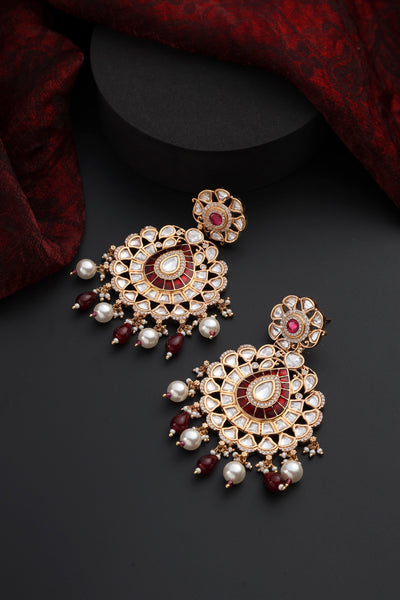 Shehnaaz Red Polki Dangler Earrings