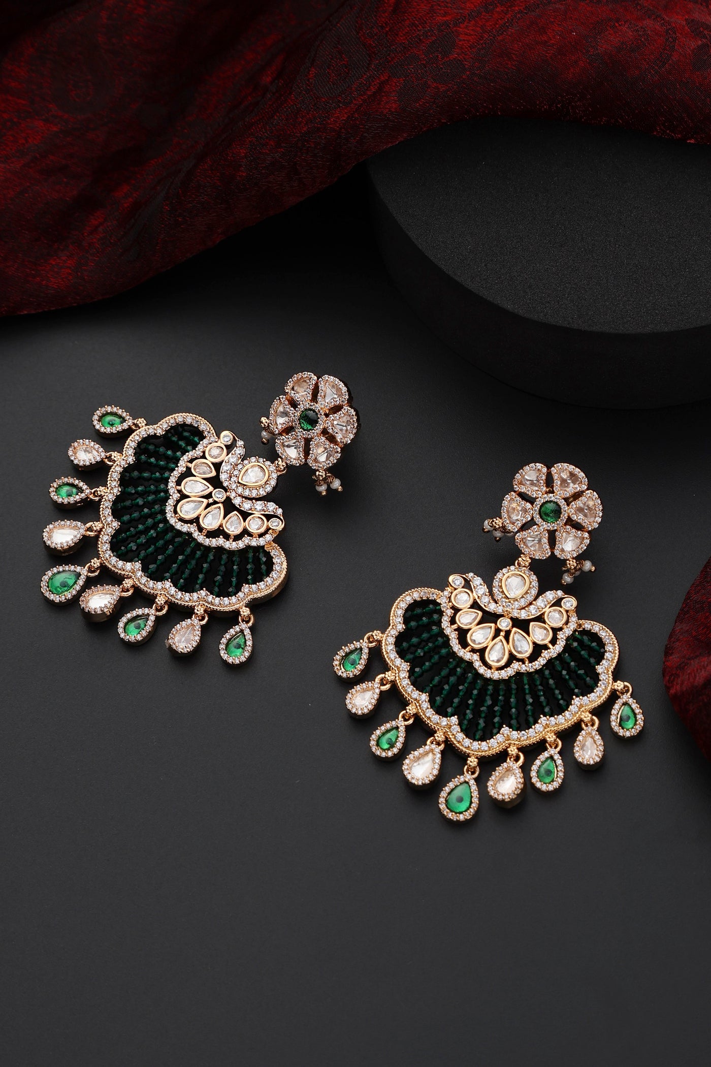 Oni Green Polki Chandbali Earrings