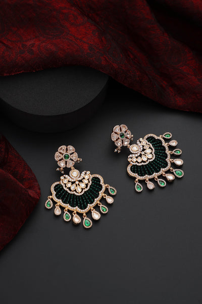 Oni Green Polki Chandbali Earrings