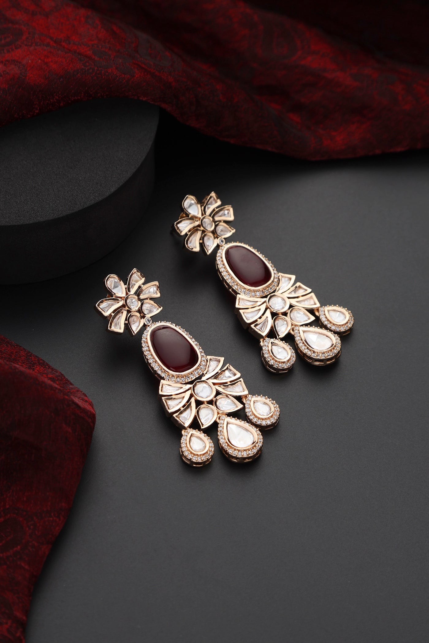 Faiza Red Polki Dangler Earrings