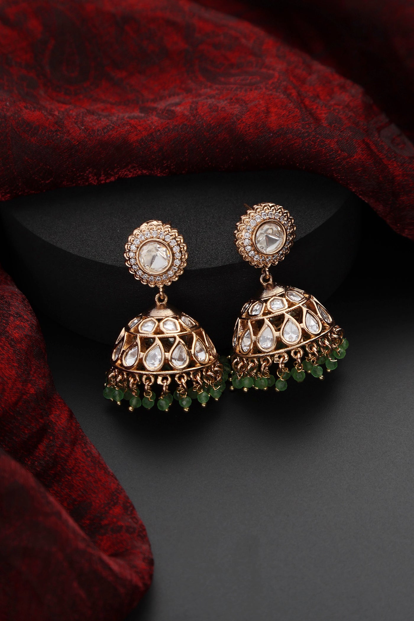 Miya Green Polki Jhumka Earrings