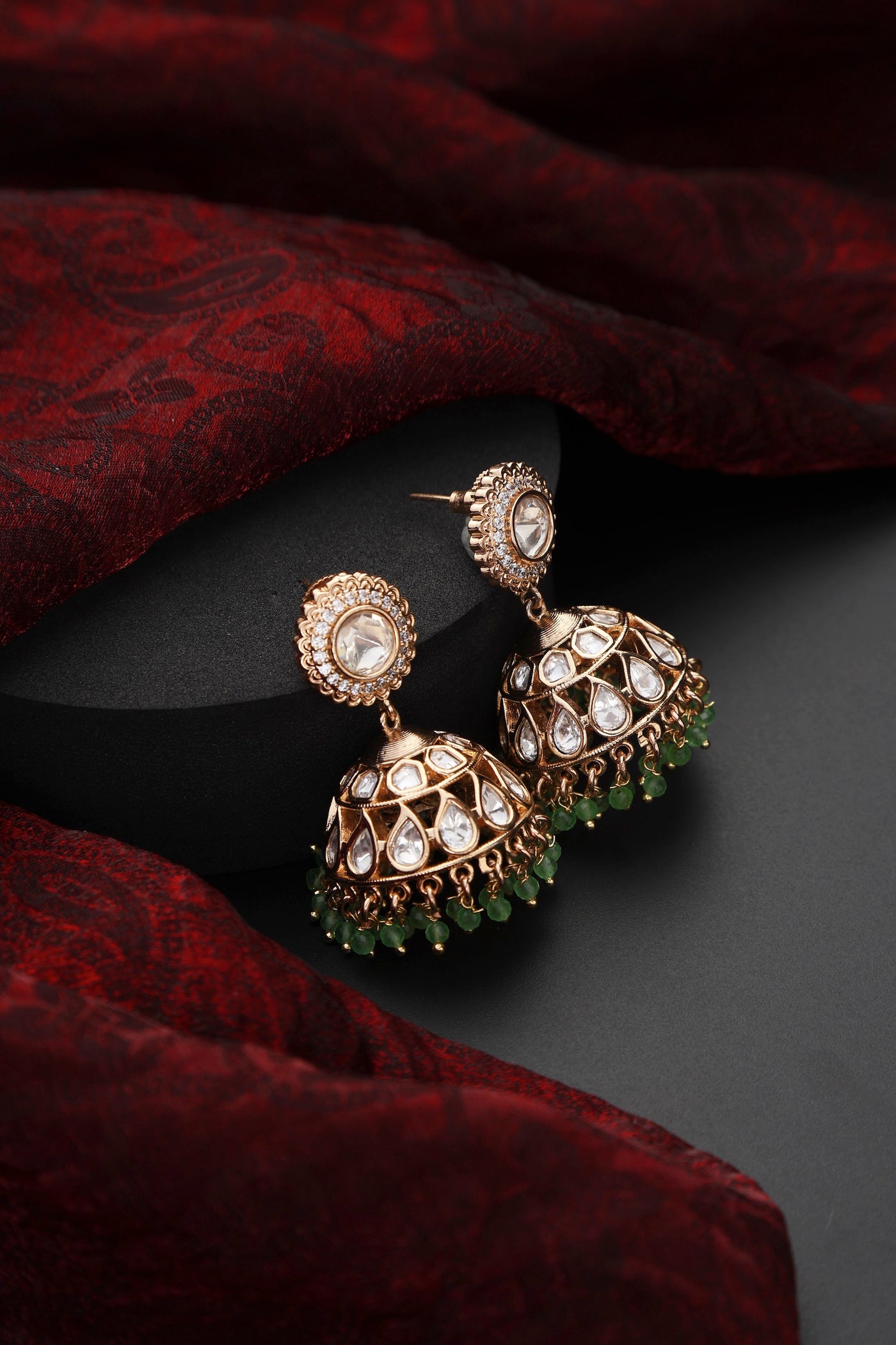 Miya Green Polki Jhumka Earrings