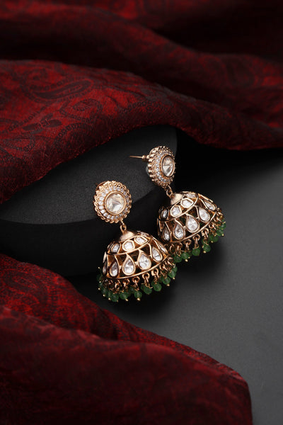 Miya Green Polki Jhumka Earrings