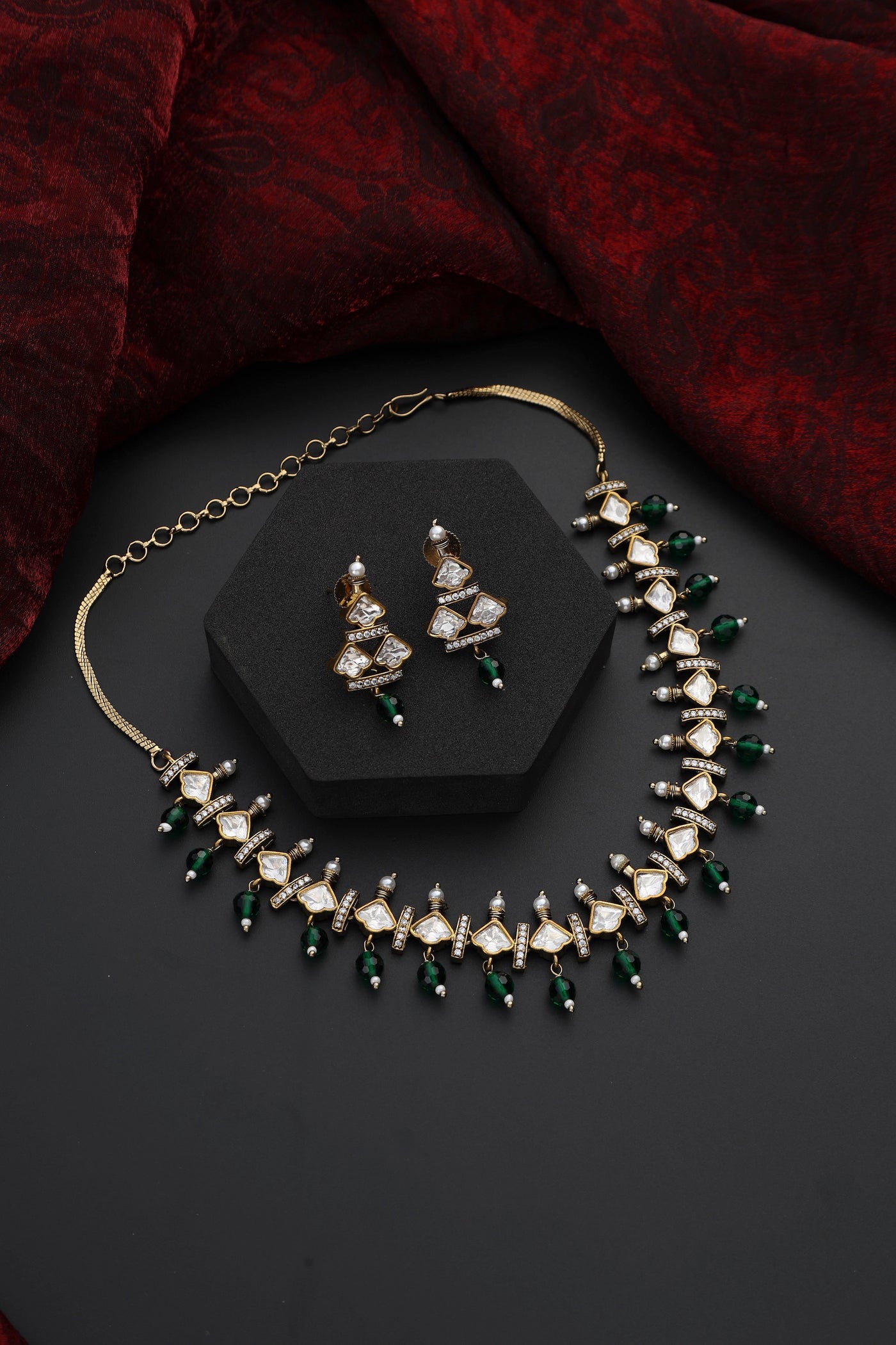 Taia Green Polki Necklace Set