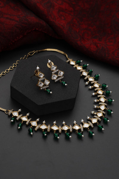 Taia Green Polki Necklace Set