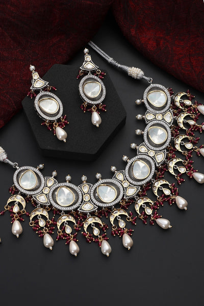 Sehree Red Polki Necklace Set