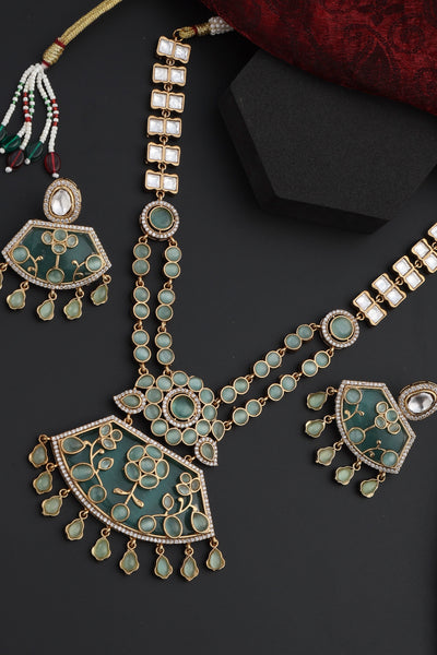 Maryam Mint Polki Pedant Necklace Set