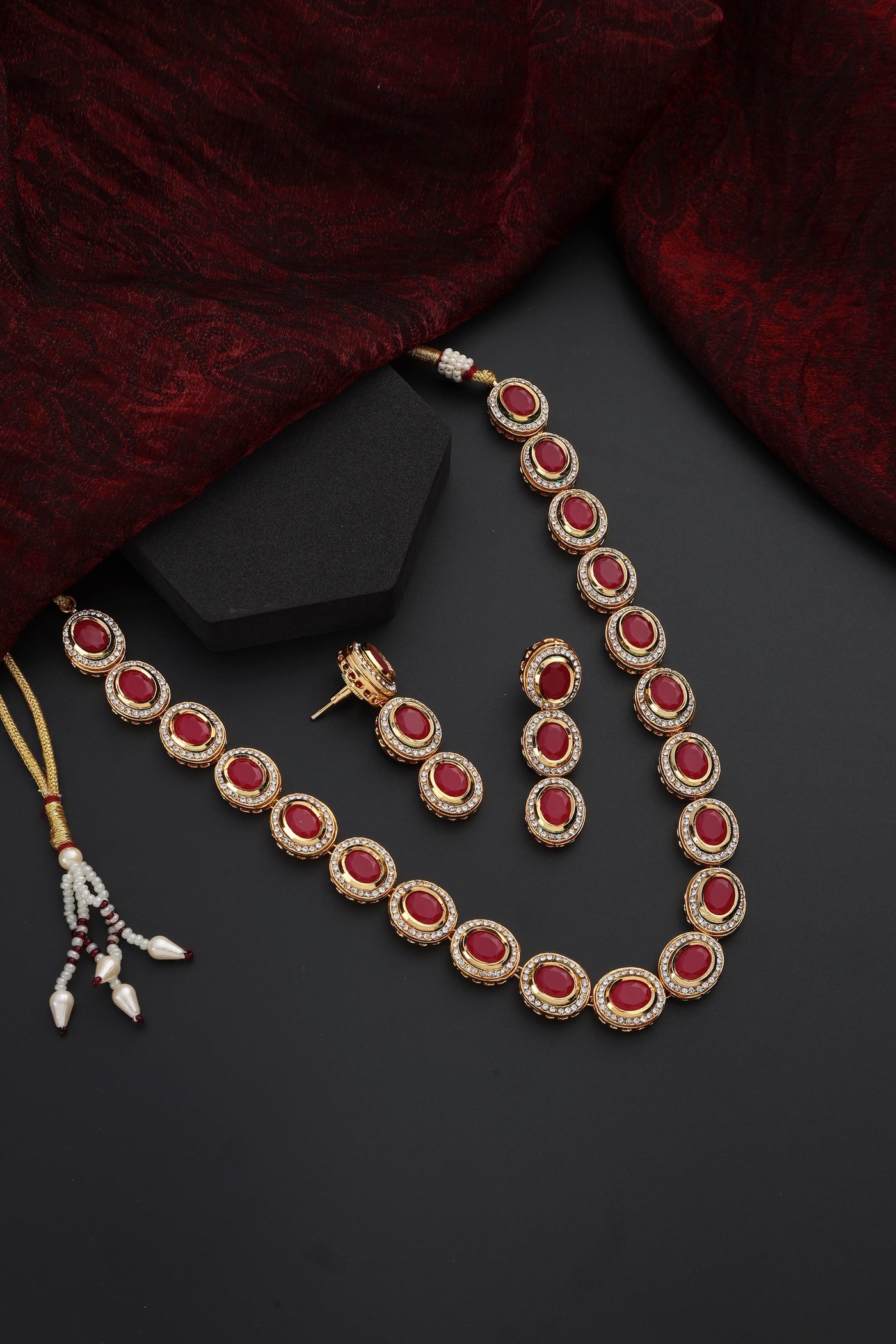 Shruti Ruby Single Line Necklace Set