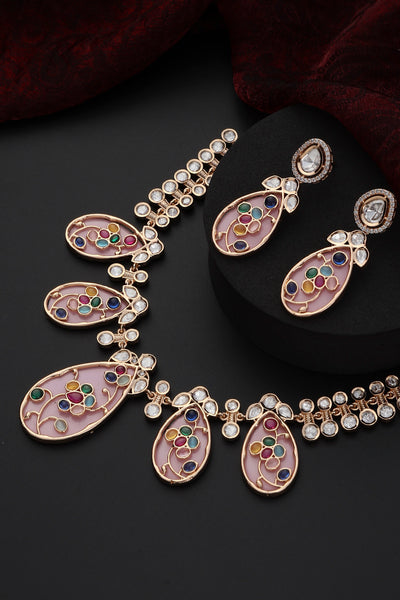 Vrutti Pink Polki Necklace Set