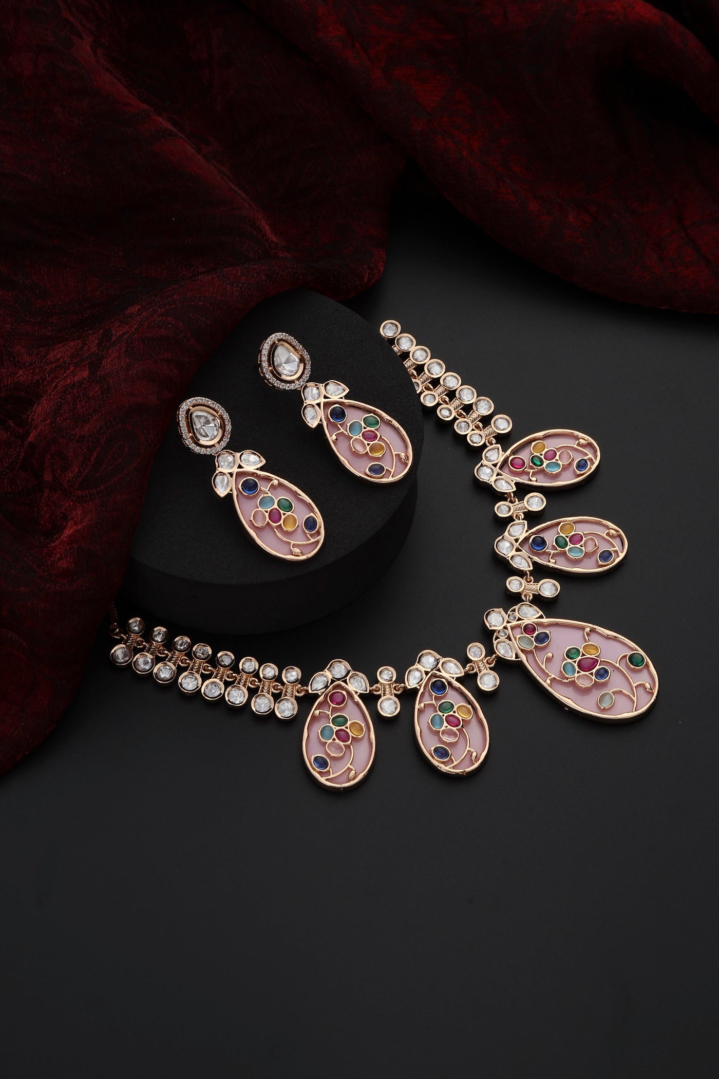 Vrutti Pink Polki Necklace Set