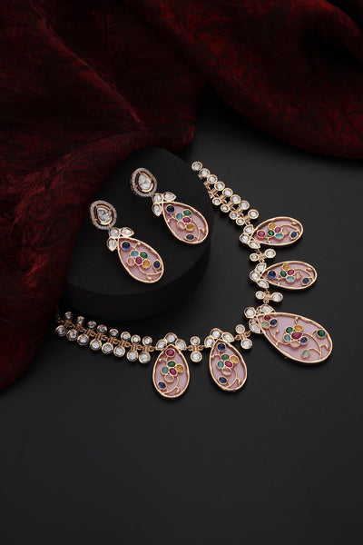 Vrutti Pink Polki Necklace Set