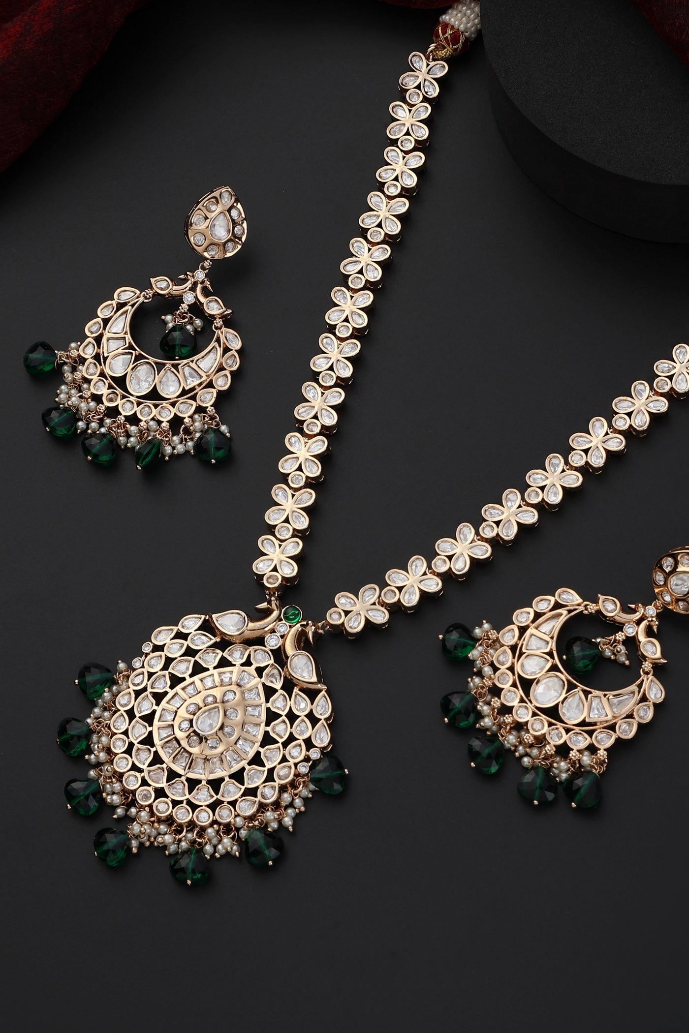 Pavni Green Polki Pendant Necklace Set