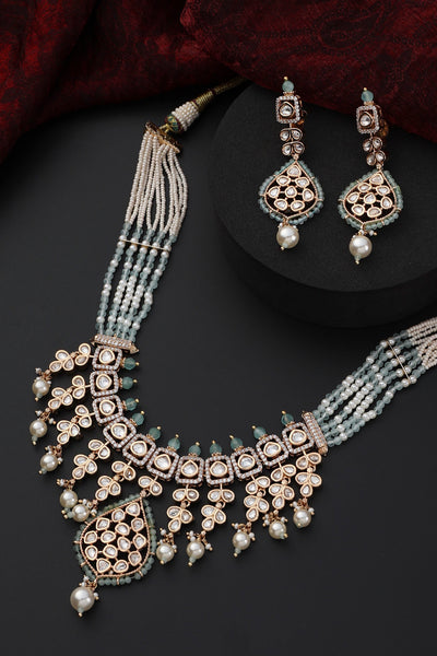 Ishaara Cyan Polki Layered Necklace Set