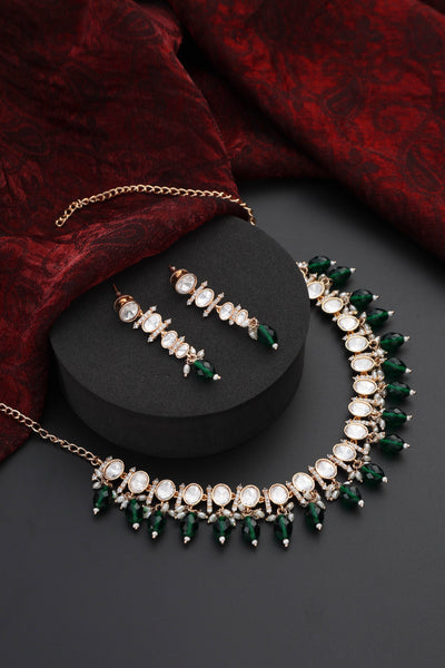 Shiza Green Polki Necklace Set