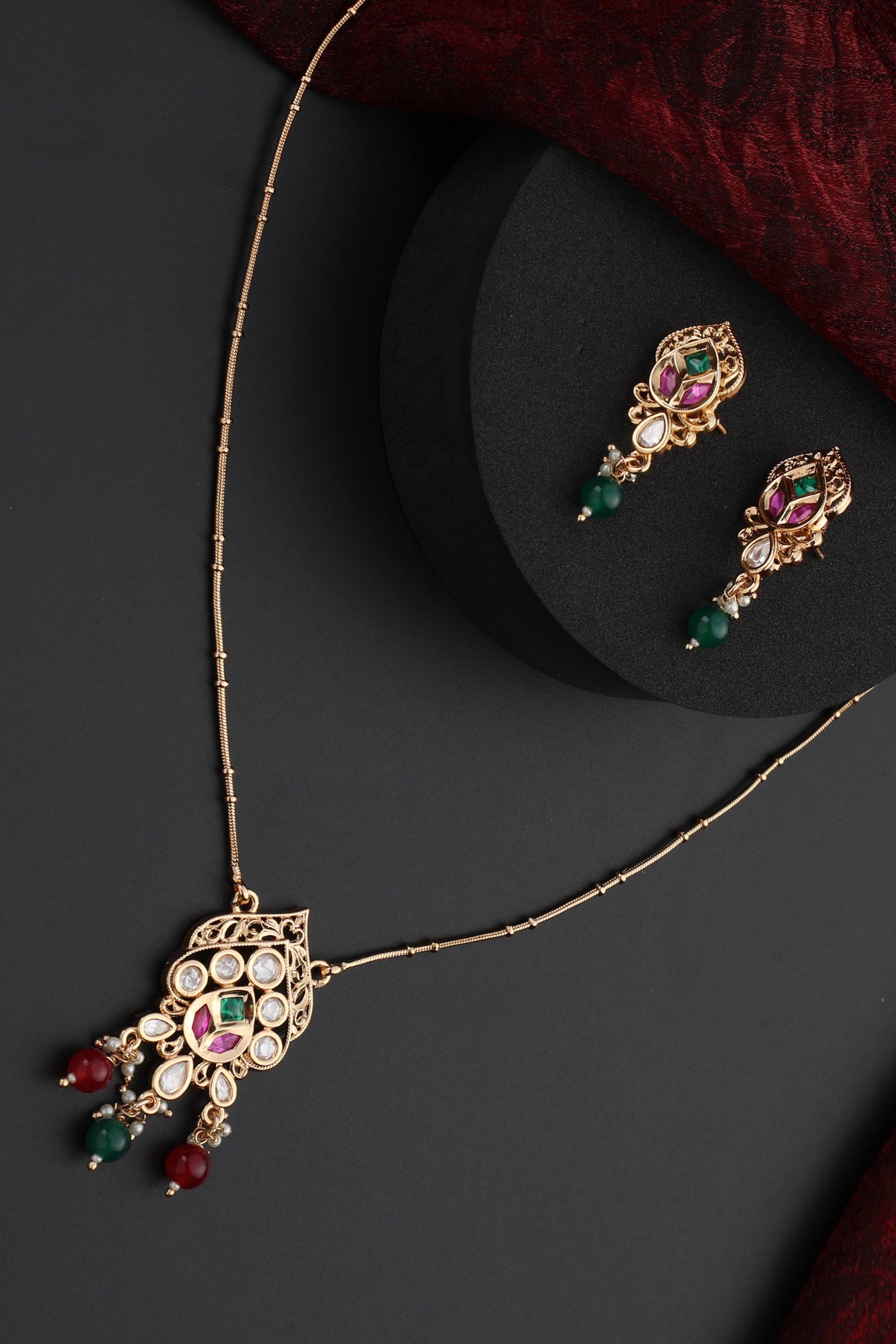 Siya Multicolour Polki Pendant Necklace Set