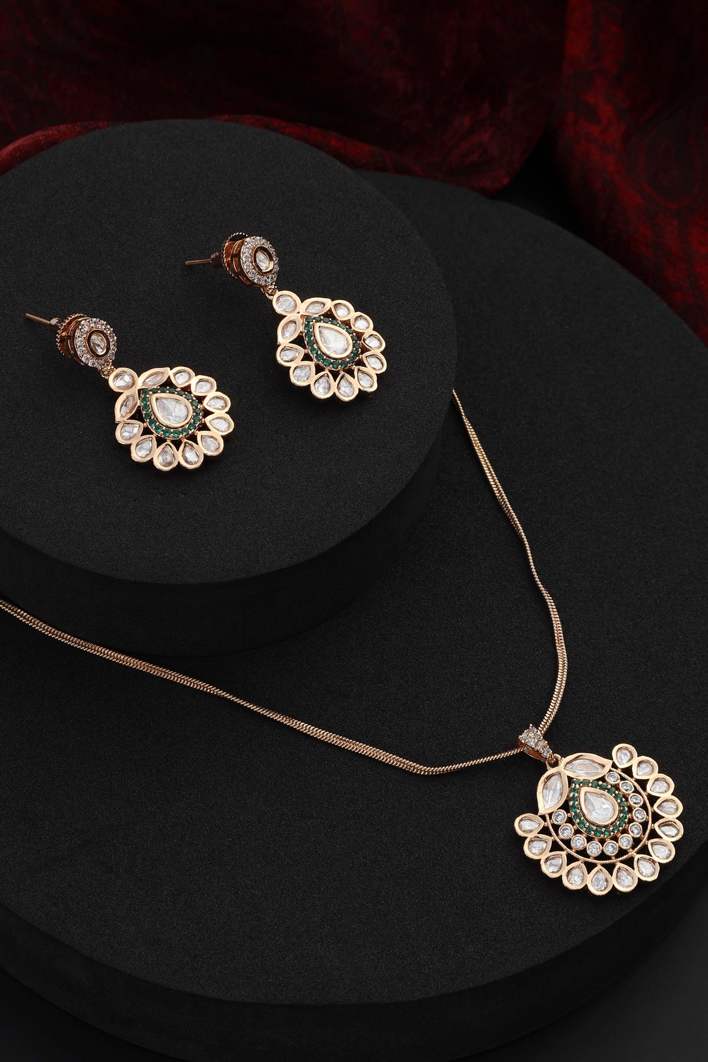 Payal Green Polki Pendant Set