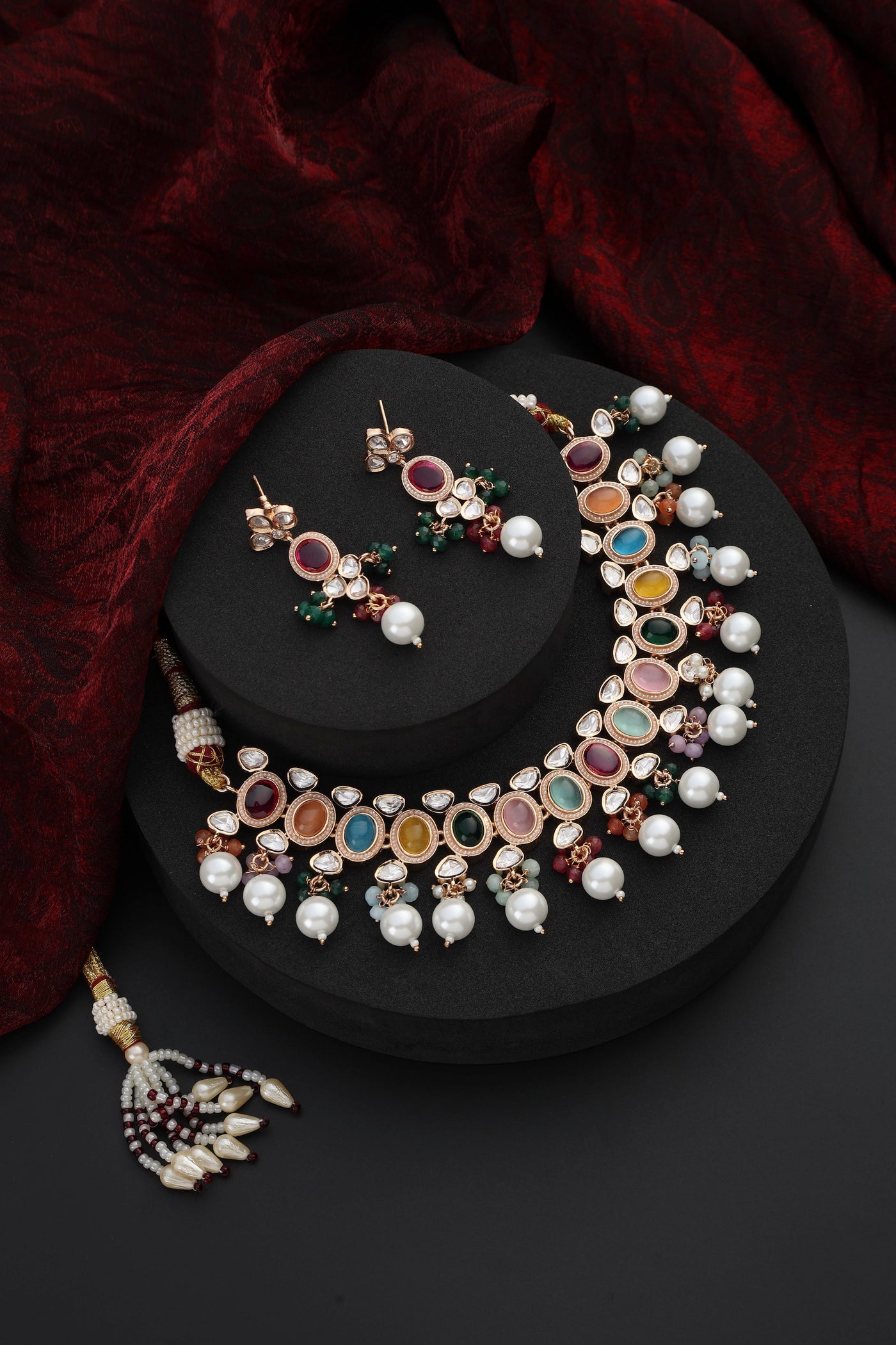 Madhuri Navrattan Polki Necklace Set