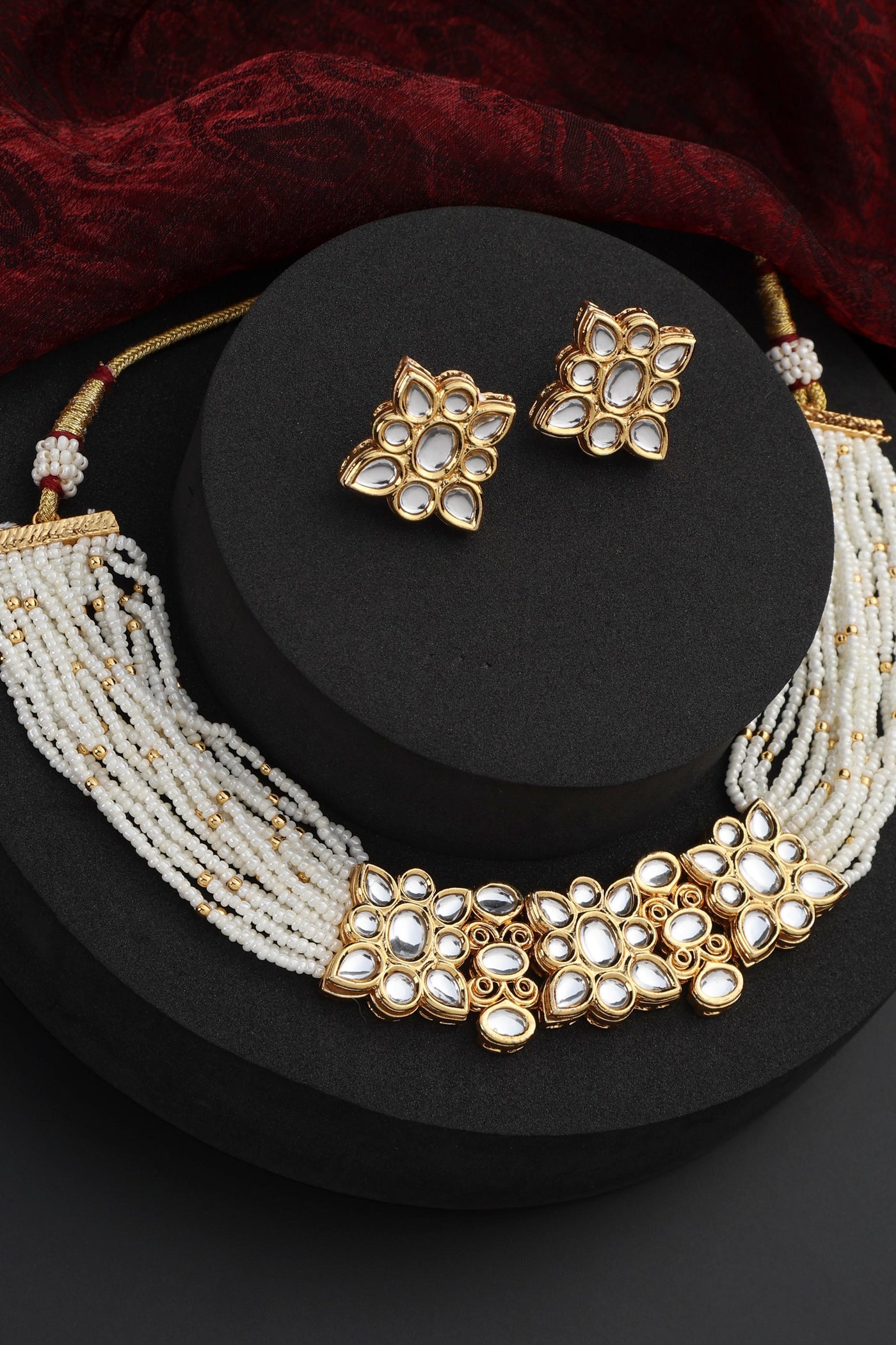 Pritakshi White Kundan and Pearl Choker Set