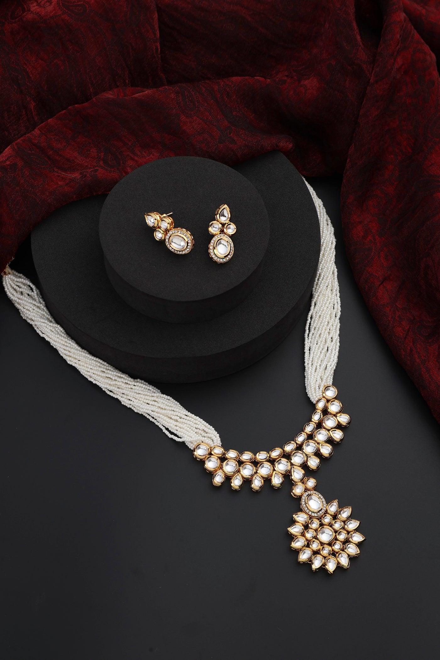 Shubna White Kundan Long Necklace Set