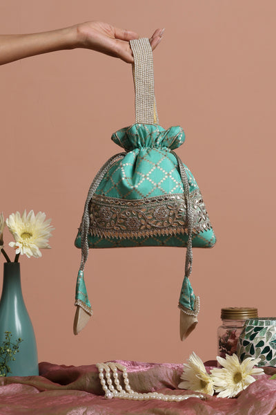 Pitika Mint Brocade Potli Bag