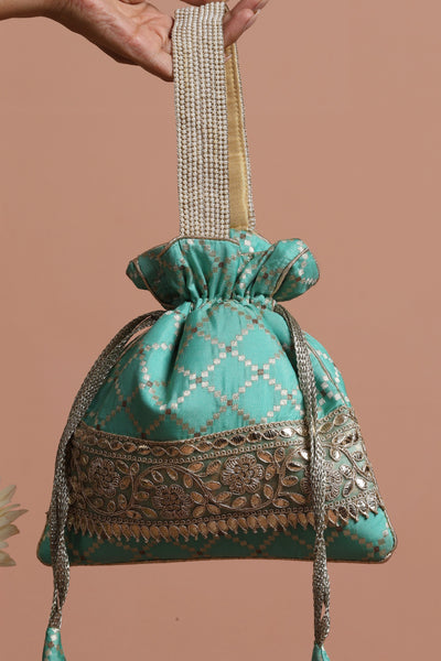 Pitika Mint Brocade Potli Bag